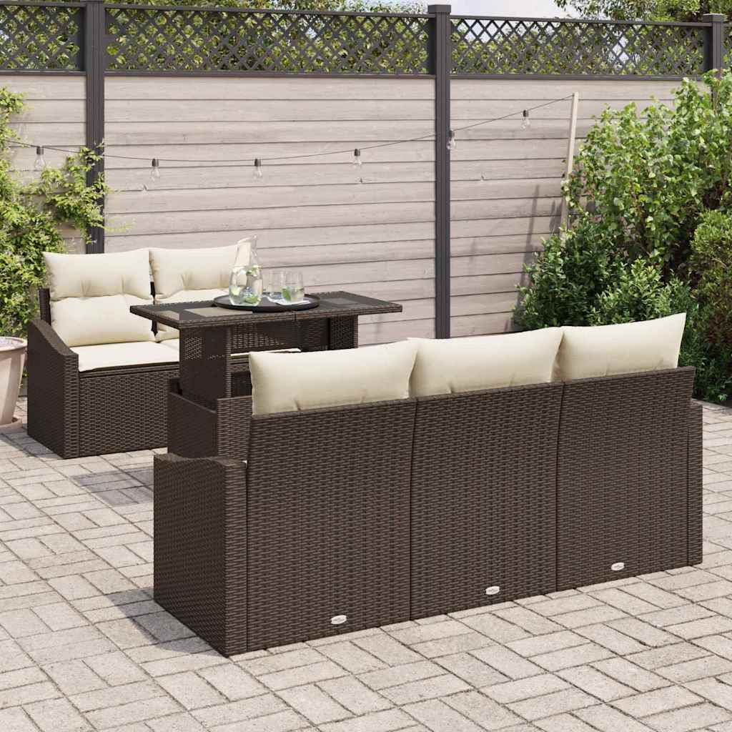 Garten-Sofa-Set mit Speicher 6 pcs Braun Poly Rattan